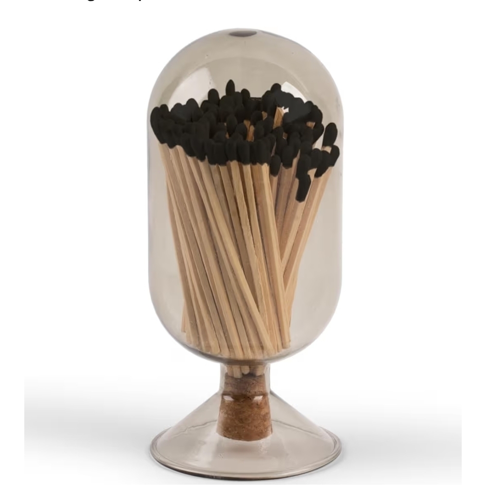 Glass Cloche with Black Matches